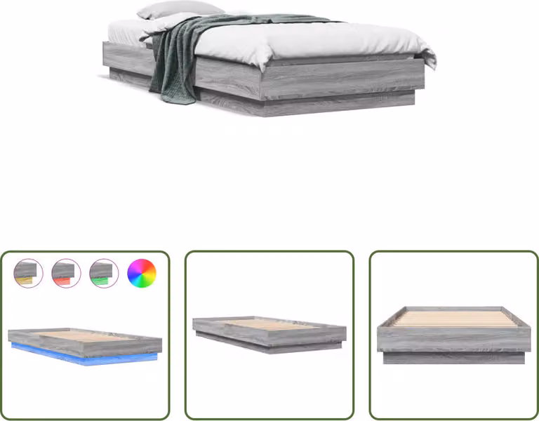The Living Store Bettgestell LED Grau Sonoma-Eiche 100x200 cm
