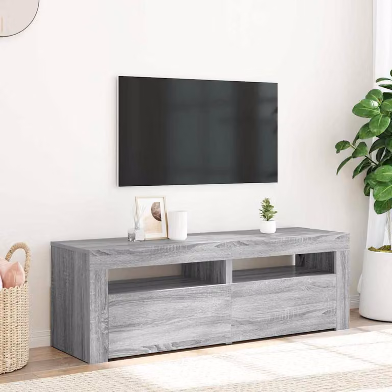vidaXL Mobile Porta TV con Luci LED Grigio Sonoma L 120 cm, P 35 cm, H 40 cm