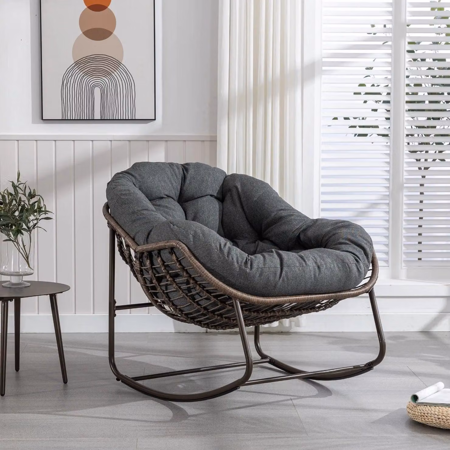 Sedia a dondolo - Poltrona - Poltrona relax - Sedia a dondolo per la cameretta dei bambini - Materiale sintetico simile al rattan, resistente e durevole
