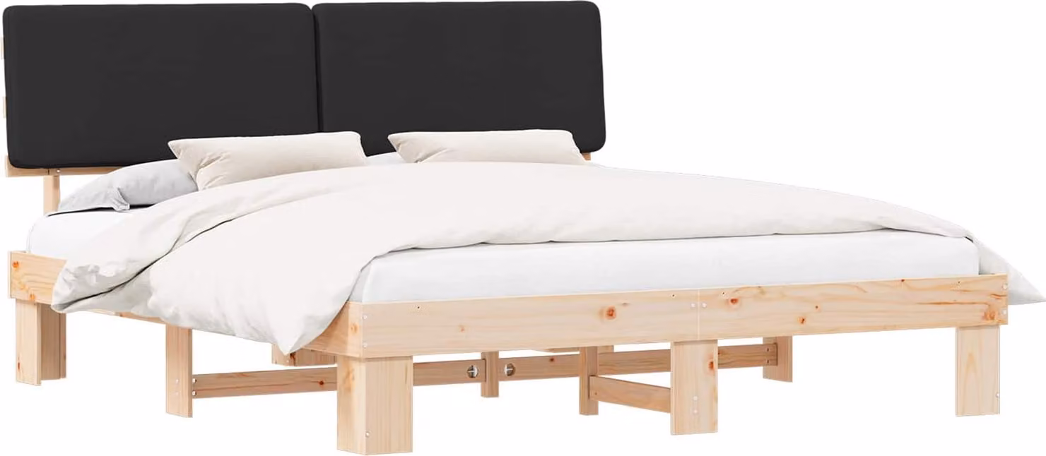 Letto con Testiera Rivestita Nero 200 x 200 cm Pino massello