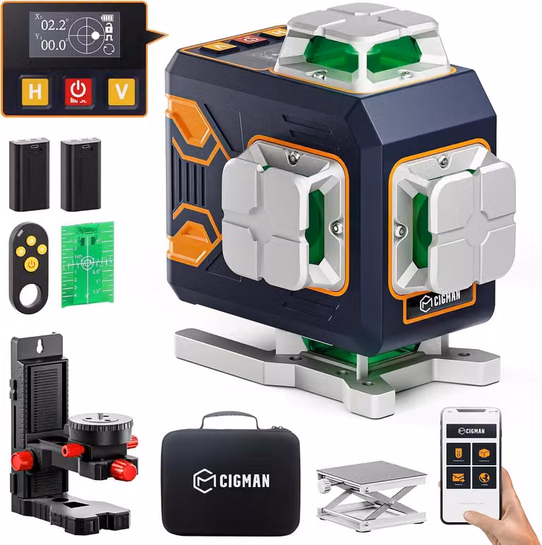 CIGMAN CMS02 Nivel Láser 4x360° Lineas Verdes Autonivelante Bluetooth App