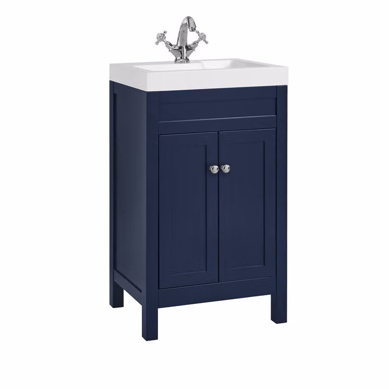 Mobile Bagno Blu Marino da 500mm con Lavabo e Maniglie Classiche Rotonde Cromate - Warwick