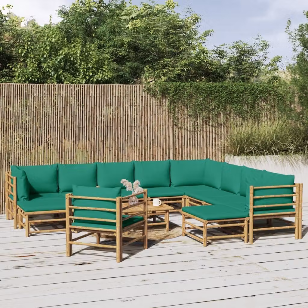 Maison Exclusive - Set da giardino da 12 pezzi con cuscini verdi in bambù
