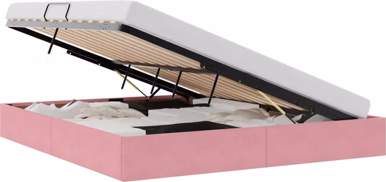 Letto ottomano con archiviazione Rosa 180 x 200 cm Velluto