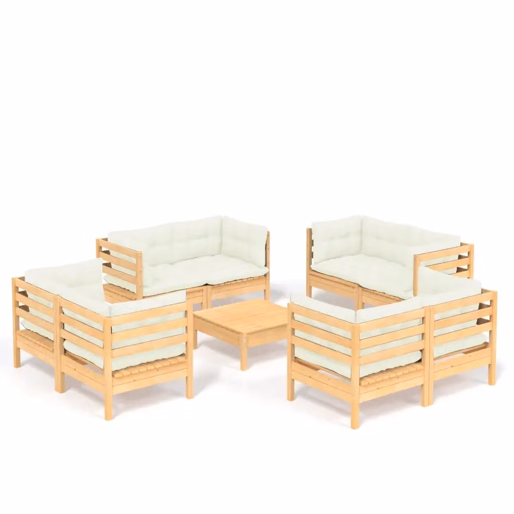 Set Salotto da Giardino vidaXL in Legno di Pino con Cuscini Beige 9 Pezzi – 2