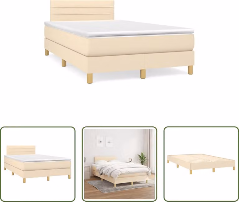 The Living Store Letto a molle con materasso crema 120x190 cm in tessuto