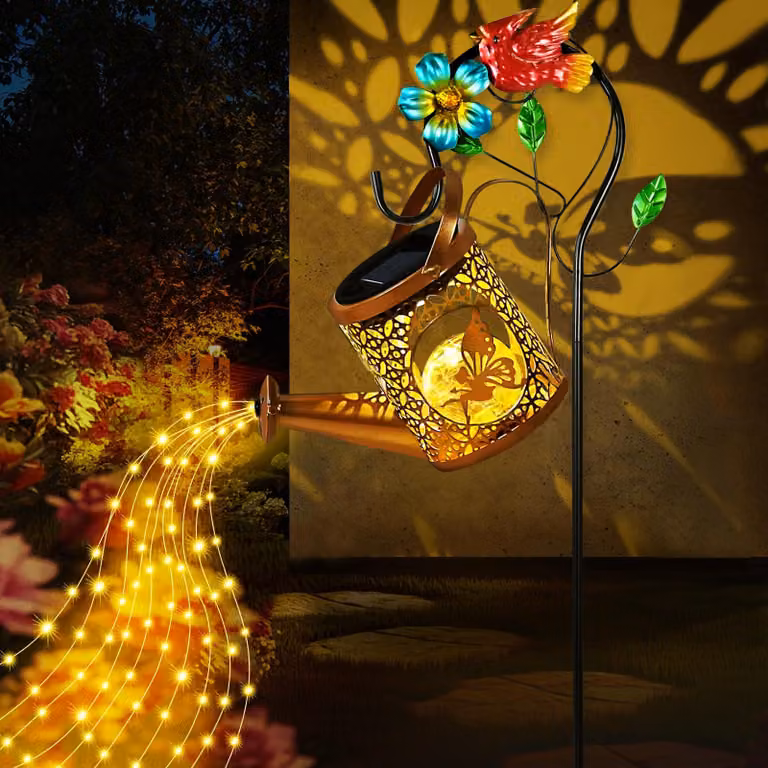 Annaffiatoio solare con catena luminosa a LED, decorazione da giardino, bronzo, grado di protezione IP65