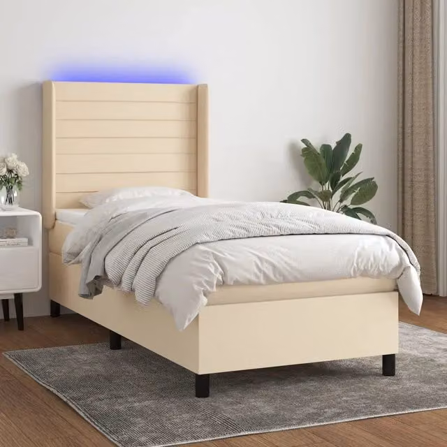 Letto a molle con materasso vidaXL in tessuto beige e bianco con illuminazione LED e porta USB L/P/H: 80 x 200 x 83 cm – 1