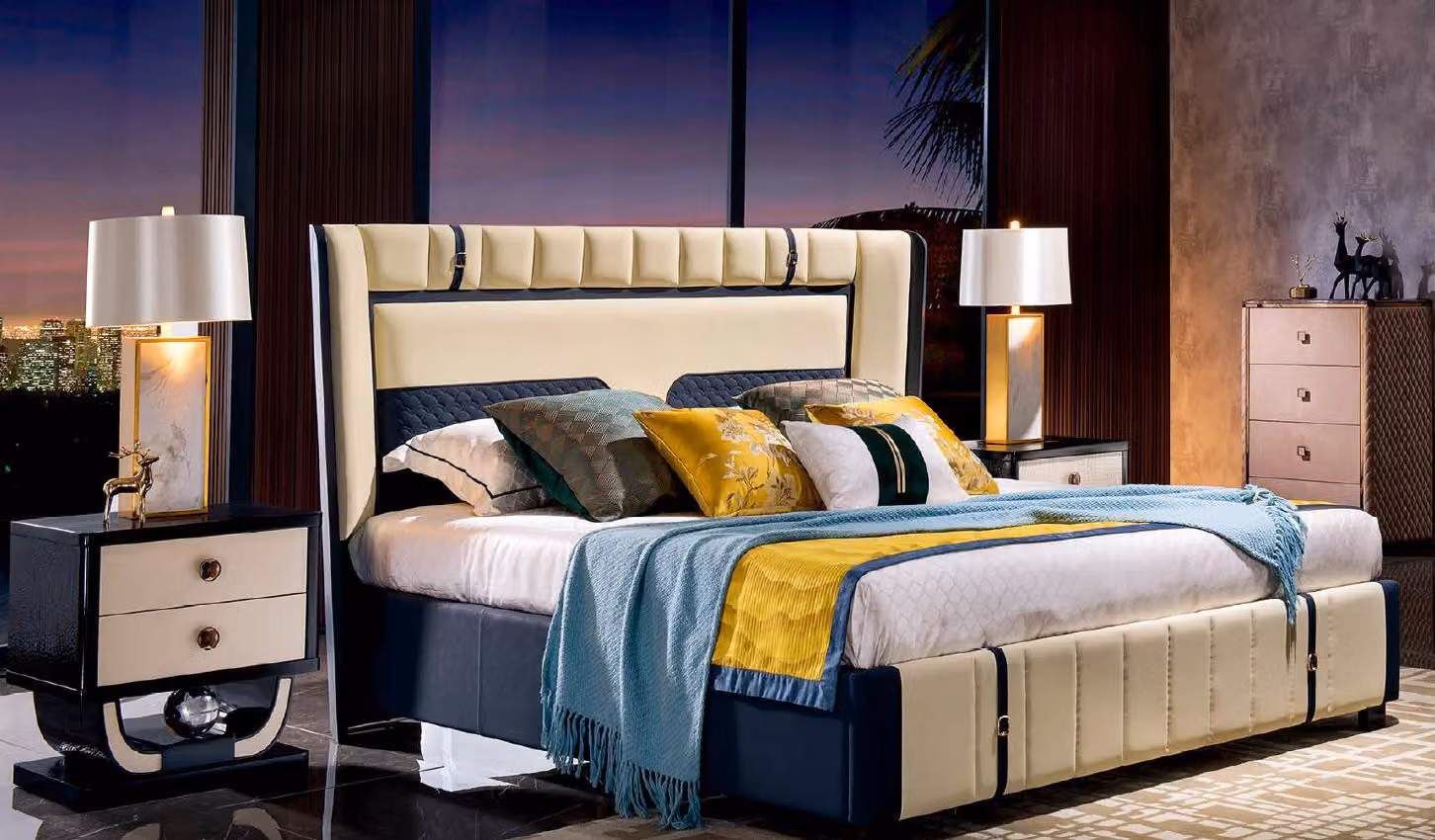 Luxus Schlafzimmer Doppelbett Bett 180x200 Leder Italienische Möbel Hotel Betten