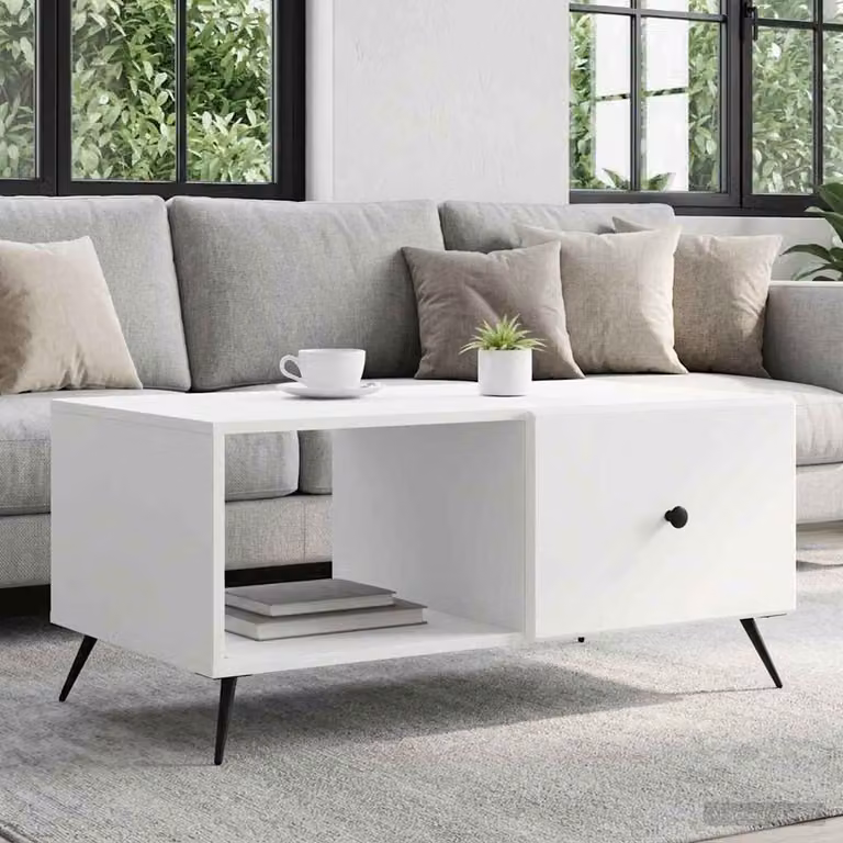 vidaXL Tavolino da salotto rettangolare Bianco L: 90 cm, P: 50 cm, H: 40 cm in legno ingegnerizzato e metallo