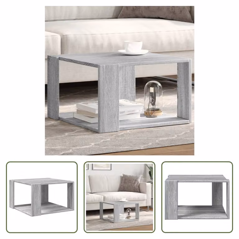 The Living Store Tavolino grigio rovere Sonoma 51,5x51,5x30 cm Materiale a base di legno