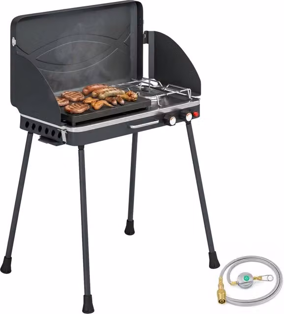 Barbecue a gas portatile 2 in 1 XYLO con piastra, 7 kW, nero, per propano – 1