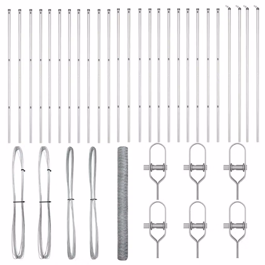 vidaXL Palo della recinzione rotondo in acciaio zincato e plastica, Argento, H: 210 cm, L: 50 cm – 2