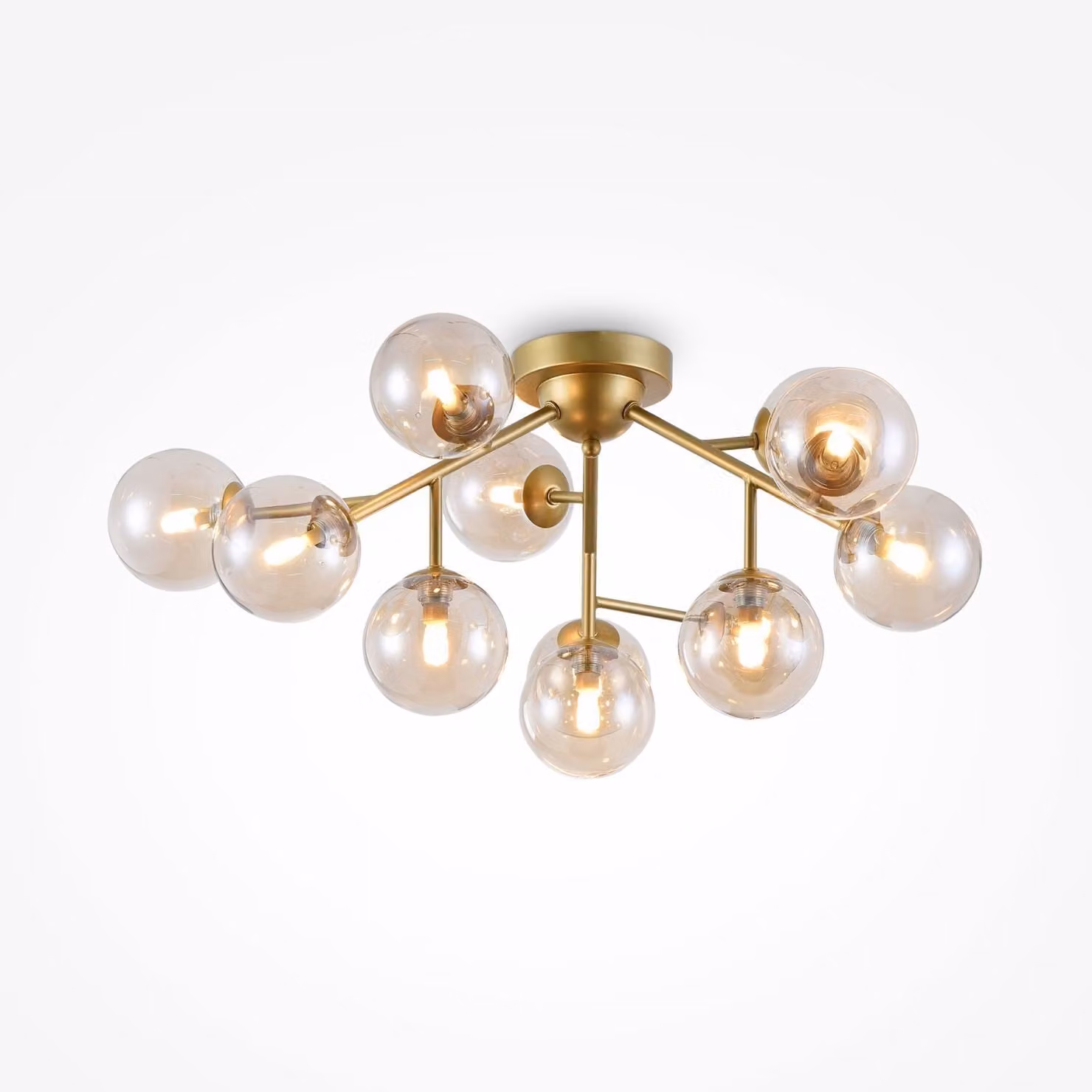 Plafoniera metallo vetro fumé 60 cm di larghezza in oro ambra G9 12 luci globo lampada da soffitto moderna