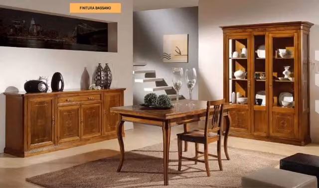 Tavolo da soggiorno e sala da pranzo estensibile in legno con intarsio geometrico Mobili 2G colore noce