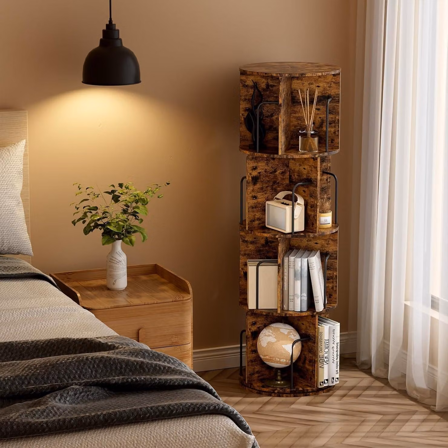 Libreria girevole a 4 ripiani - 16 scomparti - 128,5 cm di altezza - in legno - ideale per soggiorno e ufficio