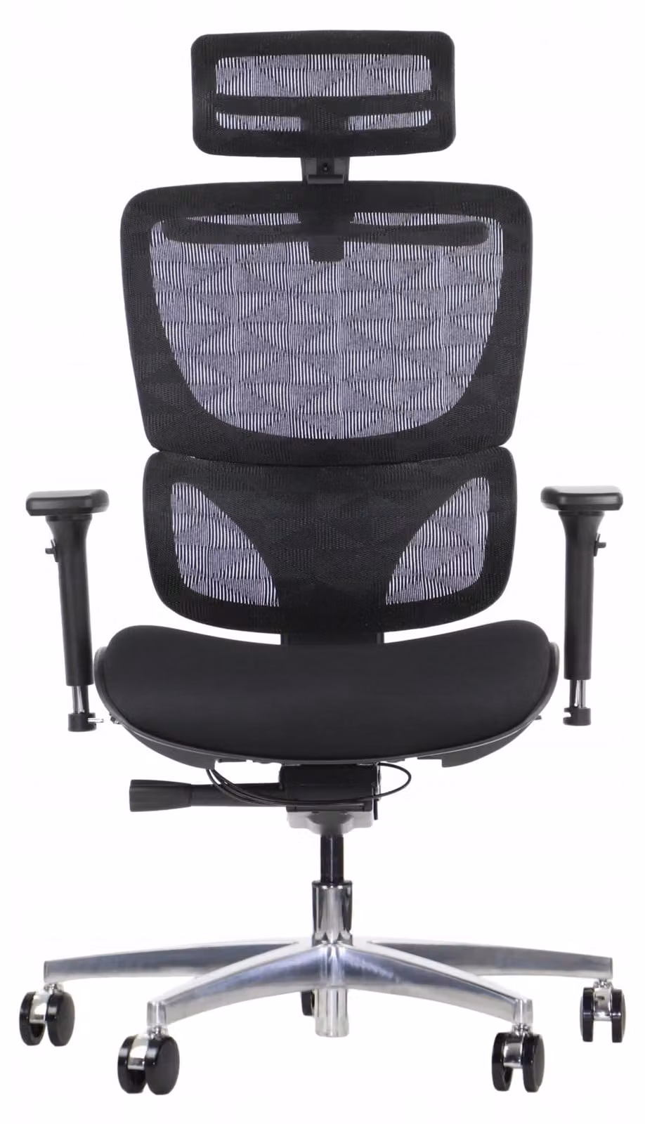 Sedia girevole ergonomica da ufficio ErgoNew S1A, base in alluminio, braccioli regolabili, poggiatesta, seduta e schienale regolabili, nero
