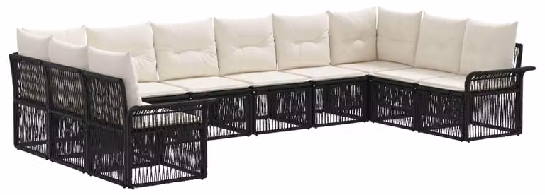 Set da giardino composto da 10 pezzi, colore nero, realizzato in rattan sintetico