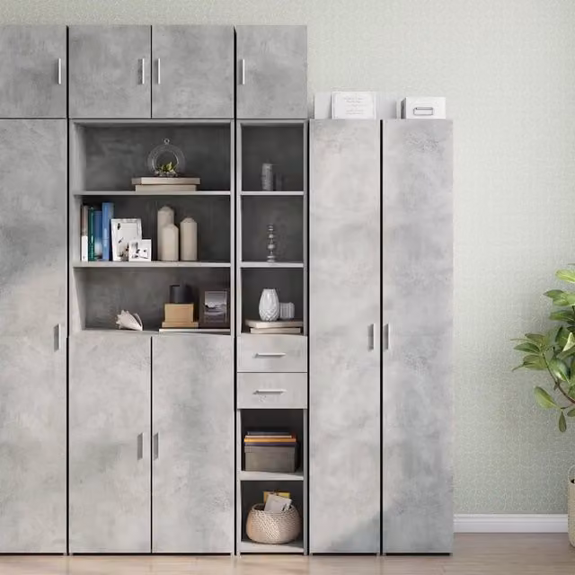 Mobile da parete moderno vidaXL in MDF grigio con ante e ripiani, L/P/H: 30 x 42,5 x 225 cm
