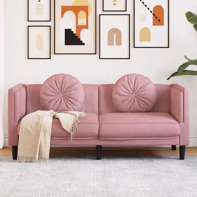 Divano a 2 posti vidaXL in velluto rosa con cuscini e struttura in legno massiccio L: 173.5 cm, P: 70.0 cm, H: 77.0 cm – 1