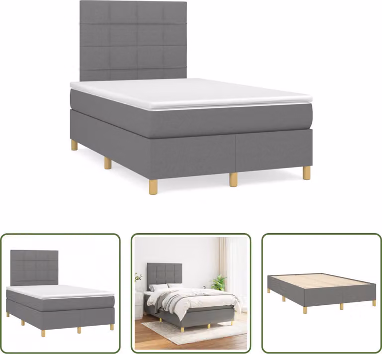 The Living Store Letto a molle con materasso grigio scuro 120x190 cm in tessuto
