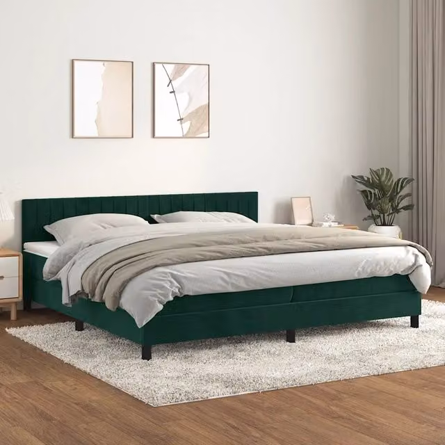 Letto Ibrido con Giroletto a Molle e Materasso in Velluto Verde Scuro vidaXL L/P/H: 200 x 200 x 203 cm – 1