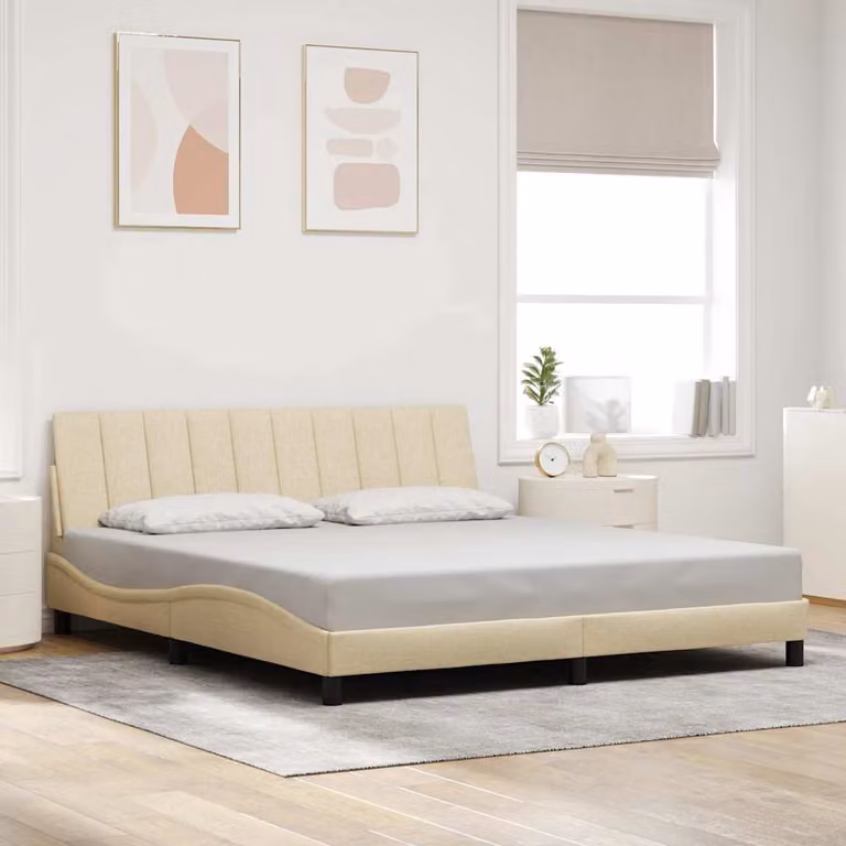 Giroletto senza materasso vidaXL Hanko in tessuto beige con struttura in legno e metallo L/P/H: 200 x 180 x 74,5 cm