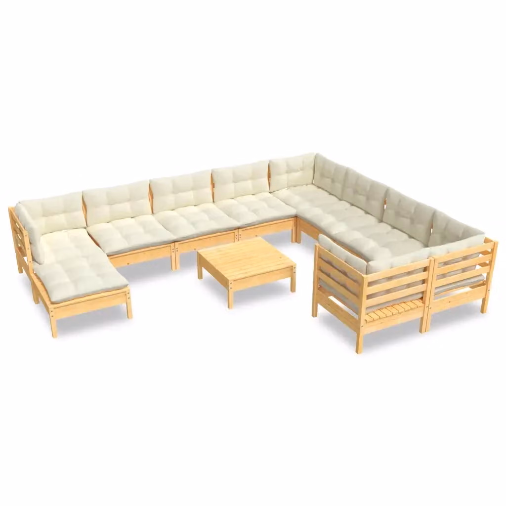 Set di Divani da Giardino vidaXL in Legno di Pino Massello con Cuscini Beige 11 Pezzi – 2