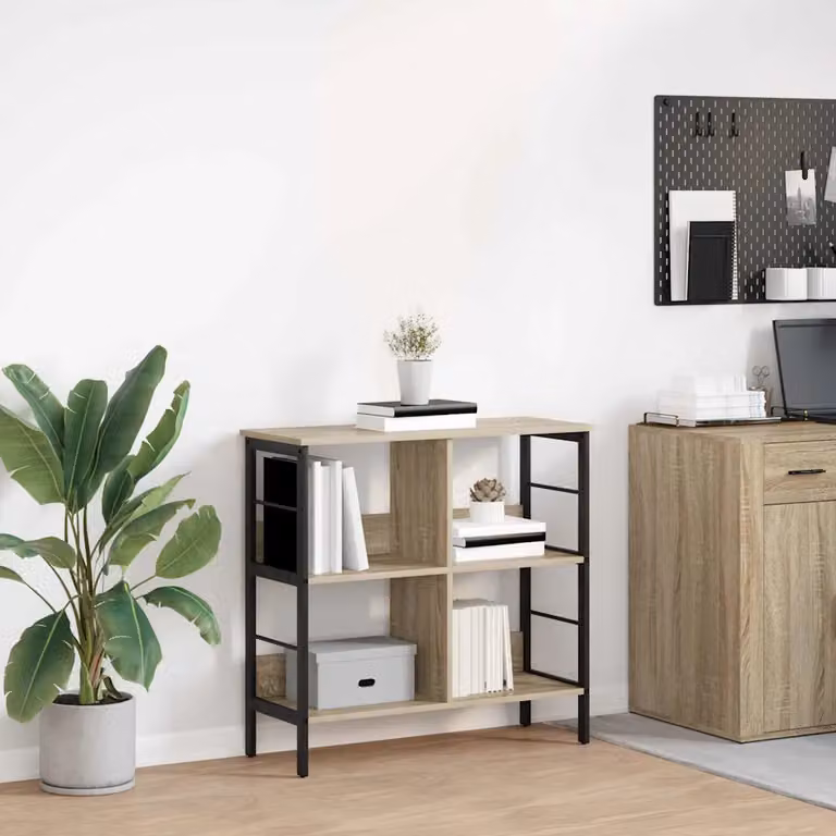 Libreria industriale vidaXL a 4 livelli in legno e metallo, colore marrone, L 82 cm x P 32 cm x H 79 cm