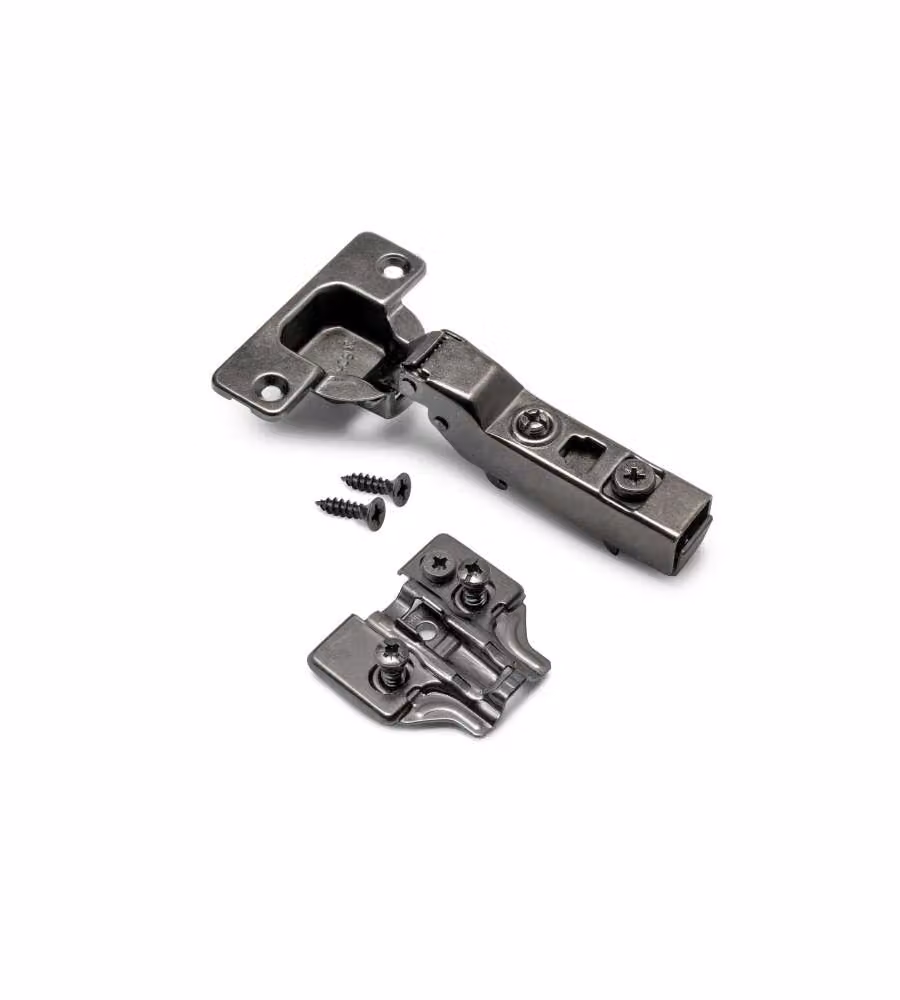 Emuca Kit cerniera a scodellino X91 con chiusura ammortizzata e basetta con vite Euro, Titanio, Acciaio.