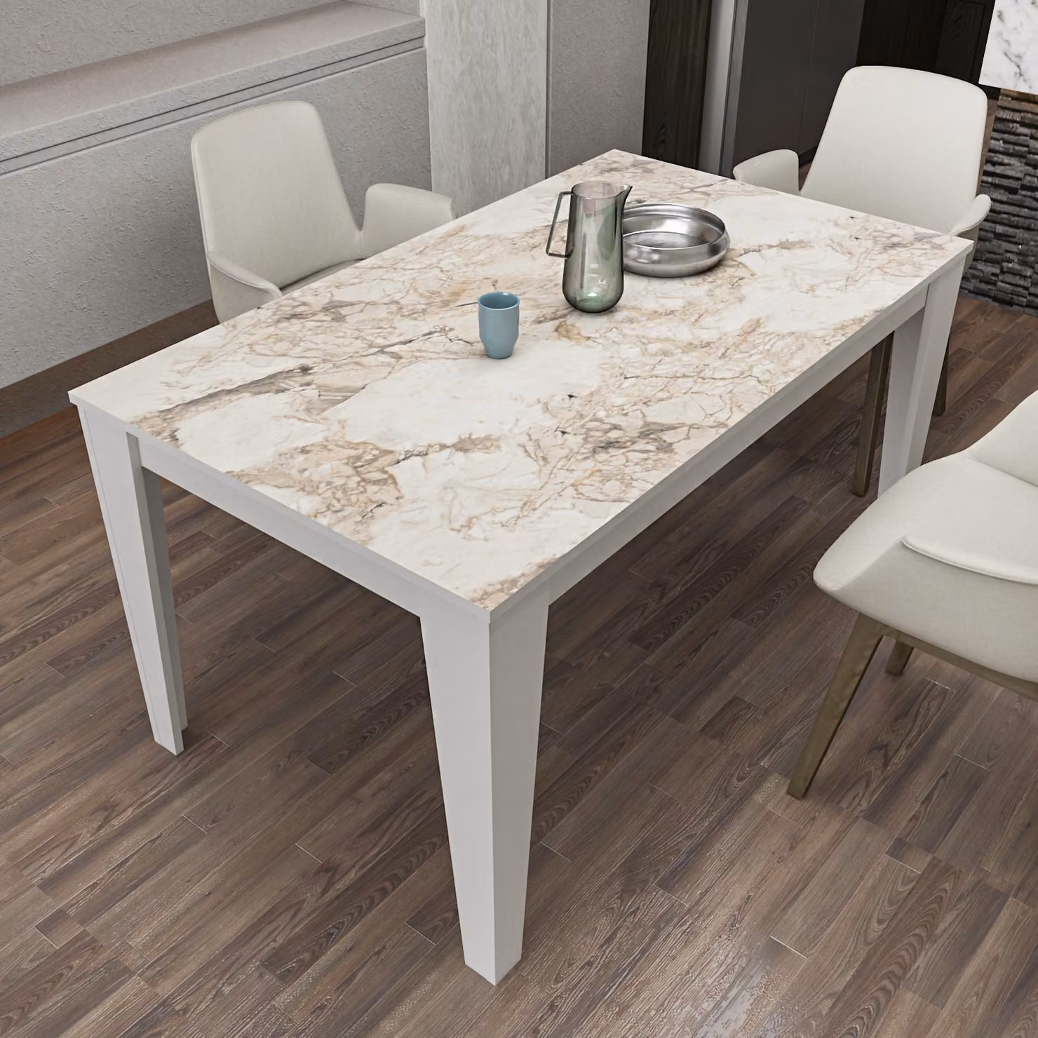 Skye Decor, Bud - Bianco, Tavoli da pranzo, Bianco, Pannello di melamina, 145 x 75 x 85 cm