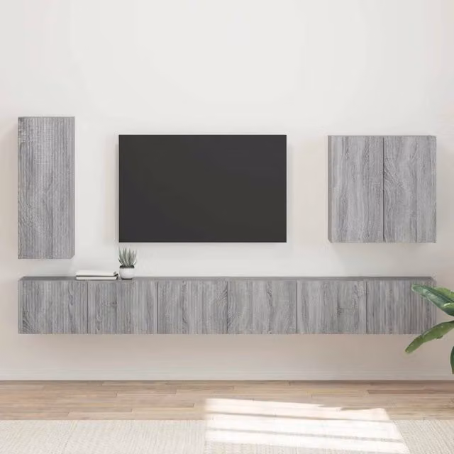 Set di Mobiletto da TV a Parete 6 pz Grigio Sonoma 3408949