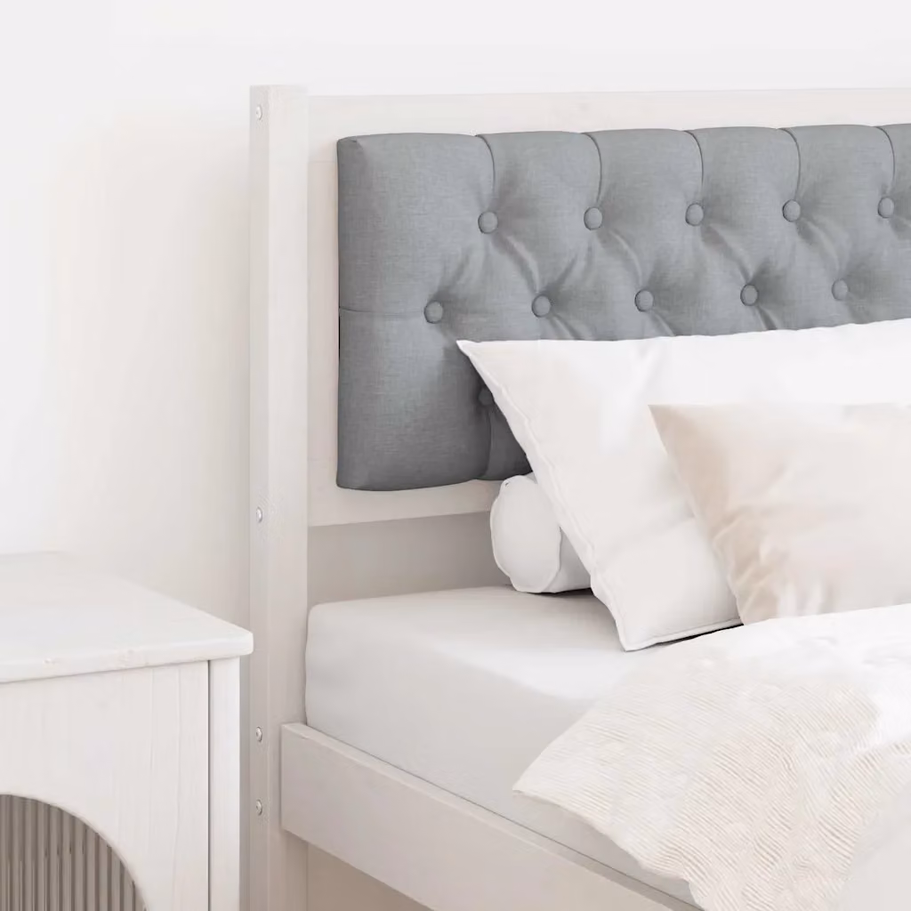 Testiera per letto vidaXL in legno di pino massiccio e tessuto, Bianco e grigio chiaro