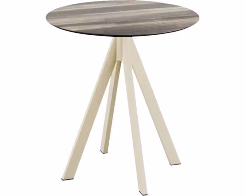 Infinity - Tavolo da patio, struttura color sabbia + piano in HPL effetto legno tropicale Ø70 cm, 1 pezzo