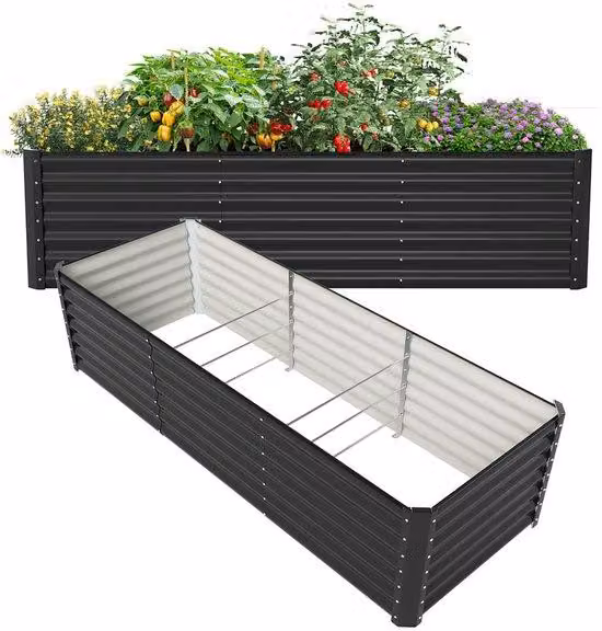 Set completo per aiuola rialzata in metallo, dimensioni 240x90x60 cm - Include kit di montaggio - Ecologico e stabile - Acciaio spesso 0,6 mm - Ideale per semina, erbe aromatiche e fiori, colore antracite