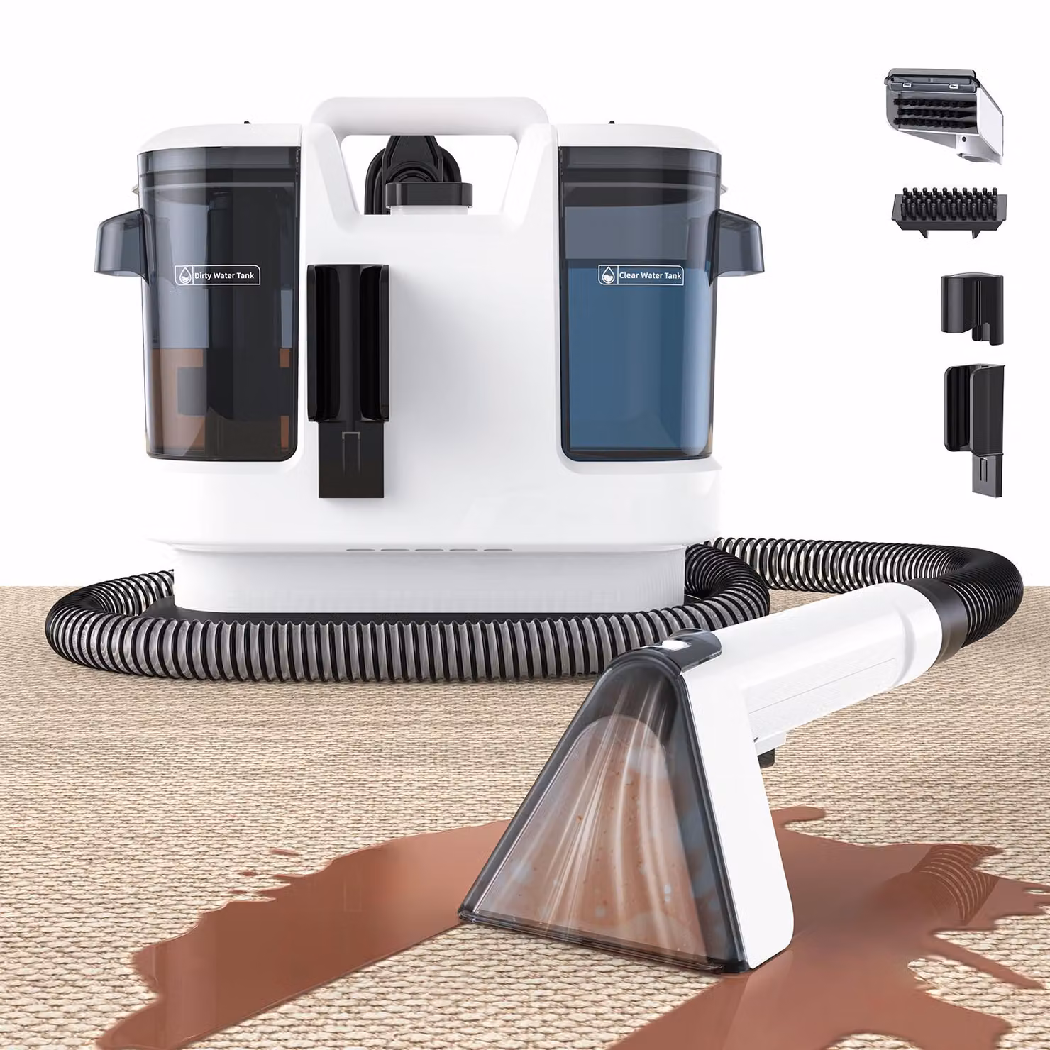 Lubluelu V6: pulitore per tessuti 3-in-1, aspirapolvere per tappeti e superfici, aspiraliquidi da 450W con potenza di aspirazione di 13500Pa, ideale per divani, tappeti e auto, dotato di un sistema a doppio serbatoio da 1,75L/1L