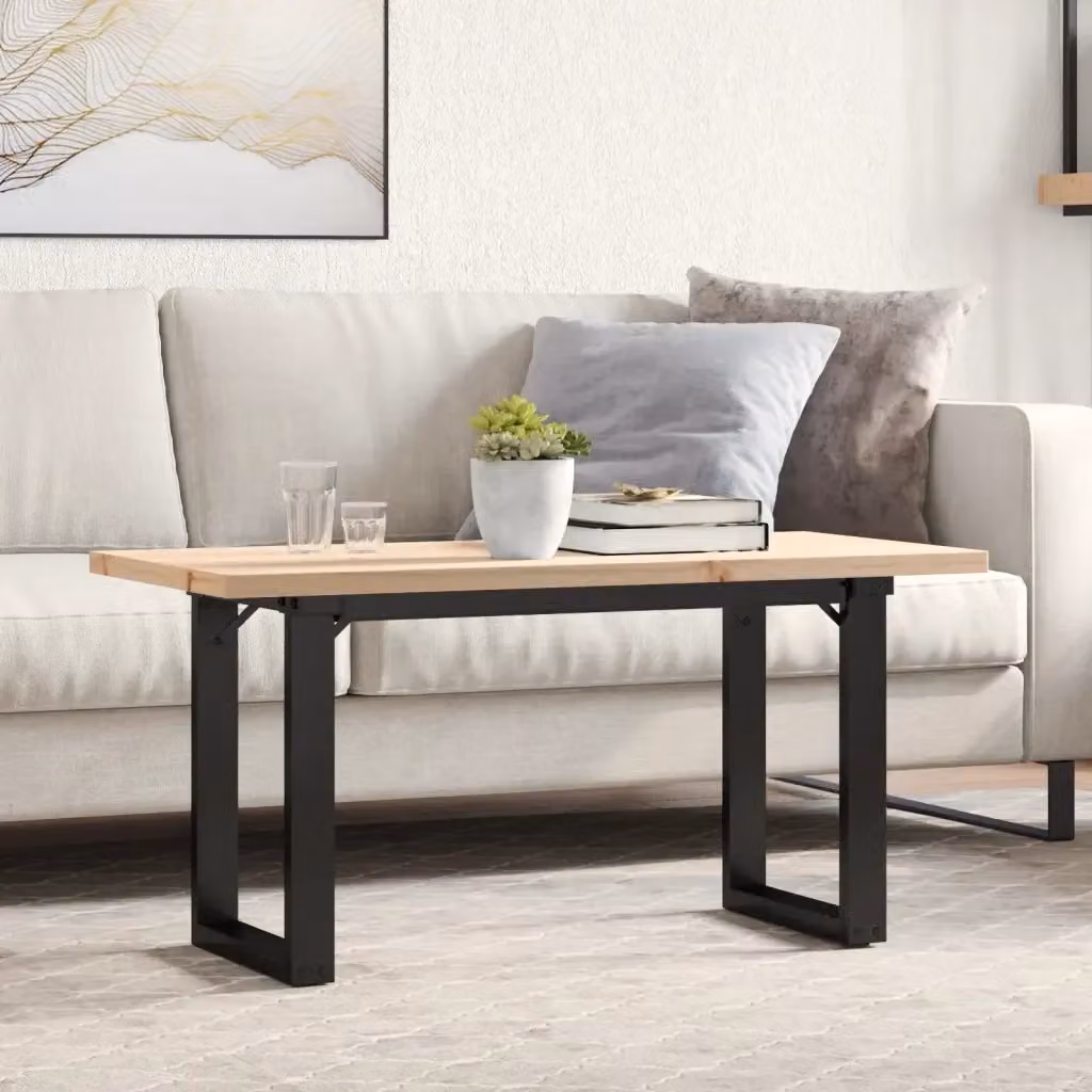 Tavolino da salotto rettangolare in legno di pino e acciaio marrone con base a slitta L/P/H: 100 x 50 x 45,5 cm – 2