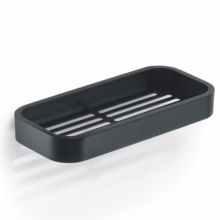 Portaoggetti rettangolare per doccia da muro in ottone, acciaio inox AISI 304 e Cromall 3218 Gedy serie OUTLINE Nero Opaco