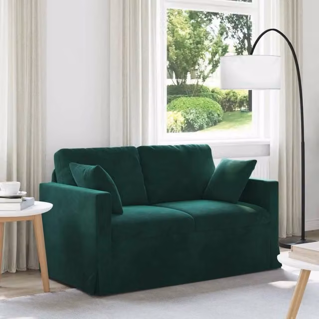 Divano Moderno in Velluto Verde vidaXL con Cuscini e Rivestimenti Rimovibili L: 138 cm, P: 78 cm, H: 80 cm – 1