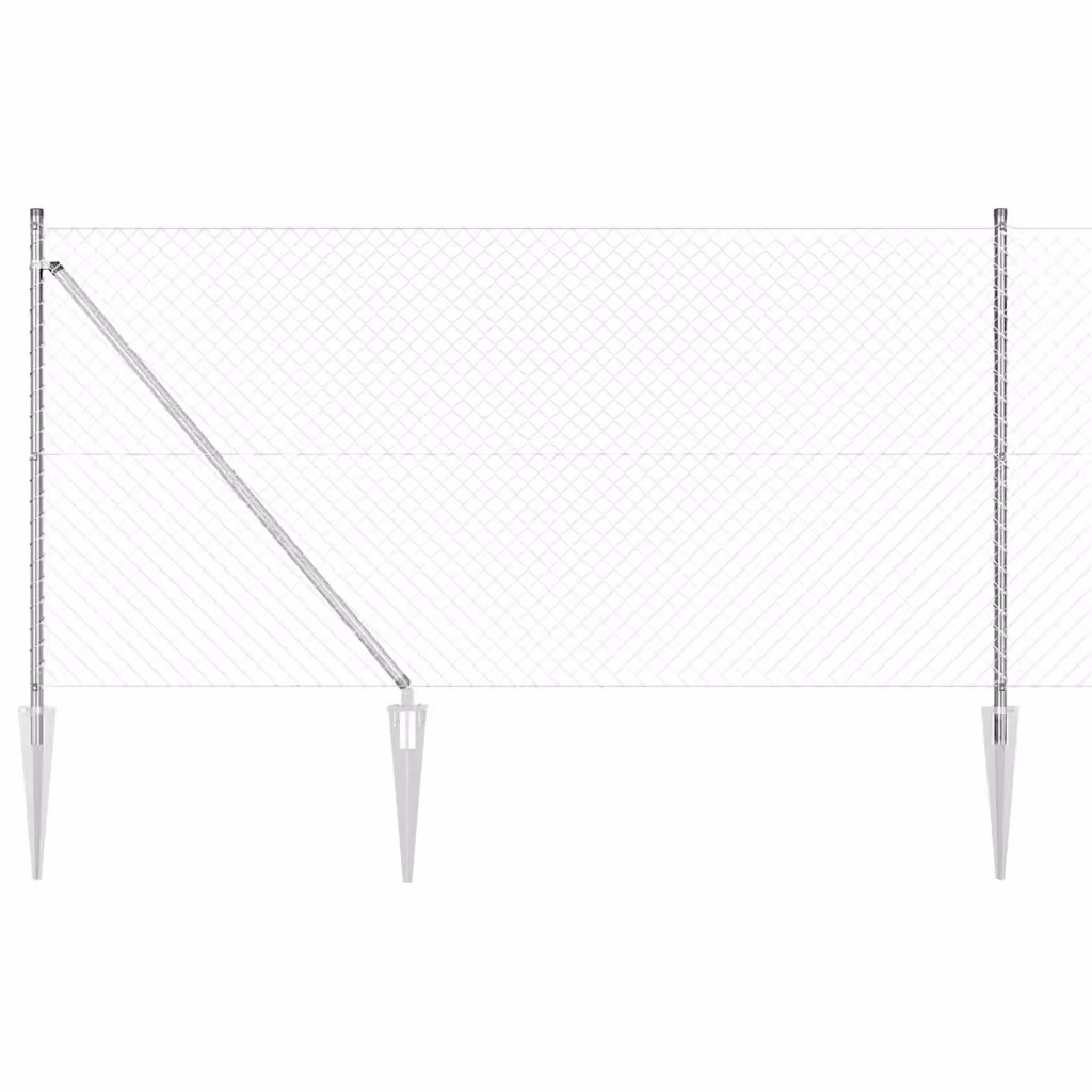 Recinzione a maglie con punte vidaXL in acciaio zincato Argento L: 10 m, H: 1 m