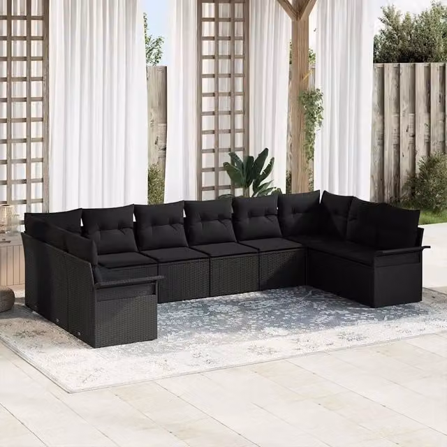 Set Divano da Giardino 10 pz Nero polyrattan 3354212