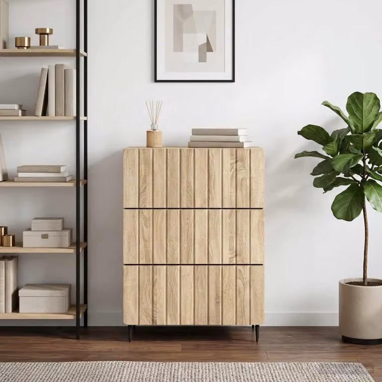 Carrello mobile con cassetti vidaXL in legno ingegnerizzato e metallo, marrone e beige, H 92 x L 66 x P 34,5 cm
