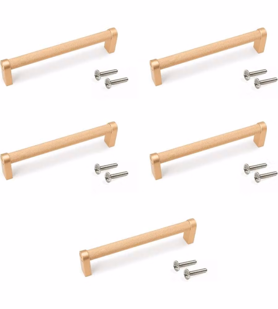 Set 5 maniglie mobili alluminio oro L141mm, interasse 128mm