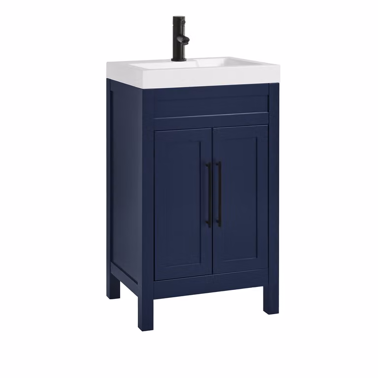 Mobile Bagno Blu Marino da 500mm con Lavabo e Maniglie Nere Moderne con Barra a T - Warwick