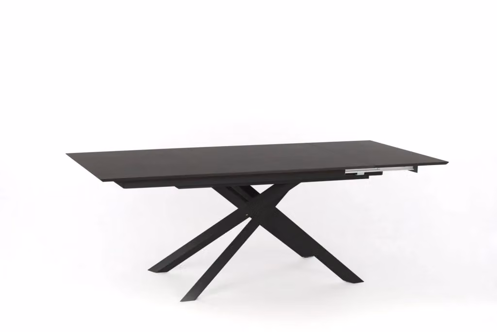 Tavolo da pranzo rettangolare allungabile Stones in MDF laminato grigio e metallo nero con struttura a X – 2