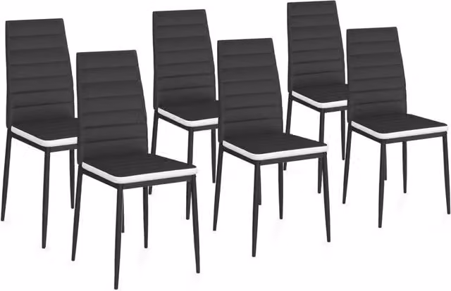 Set di 6 sedie da pranzo ROMANE IDMarket nere con fascia bianca in similpelle e struttura in metallo