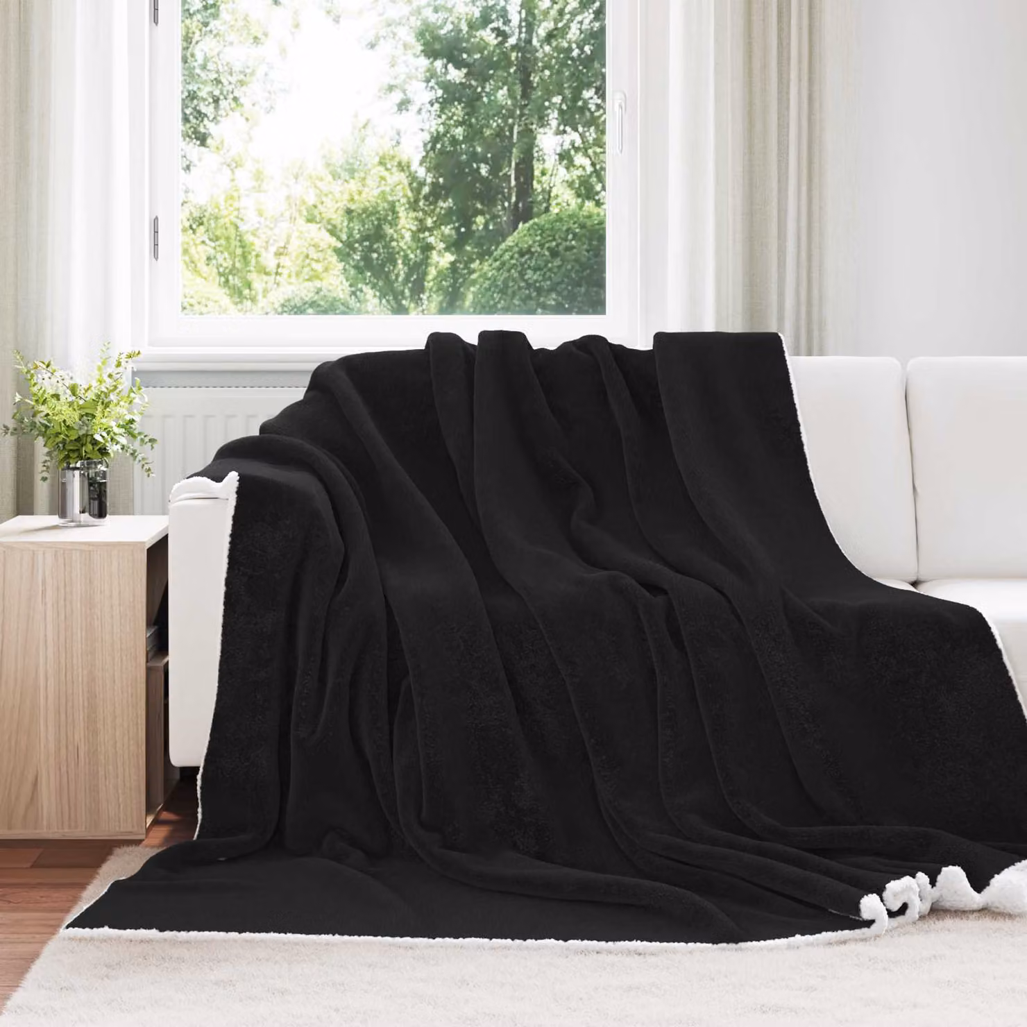 Coperta in pile vidaXL nera per adulti, L 220 cm x P 240 cm
