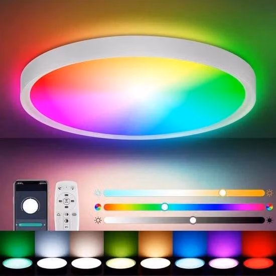 Lampada da soffitto per bagno - Lampada da soffitto a LED 30W RGB, dimmerabile, Bluetooth con telecomando e app per l'illuminazione di soggiorno, camera da letto, cucina, corridoio, balcone e sala da pranzo.
