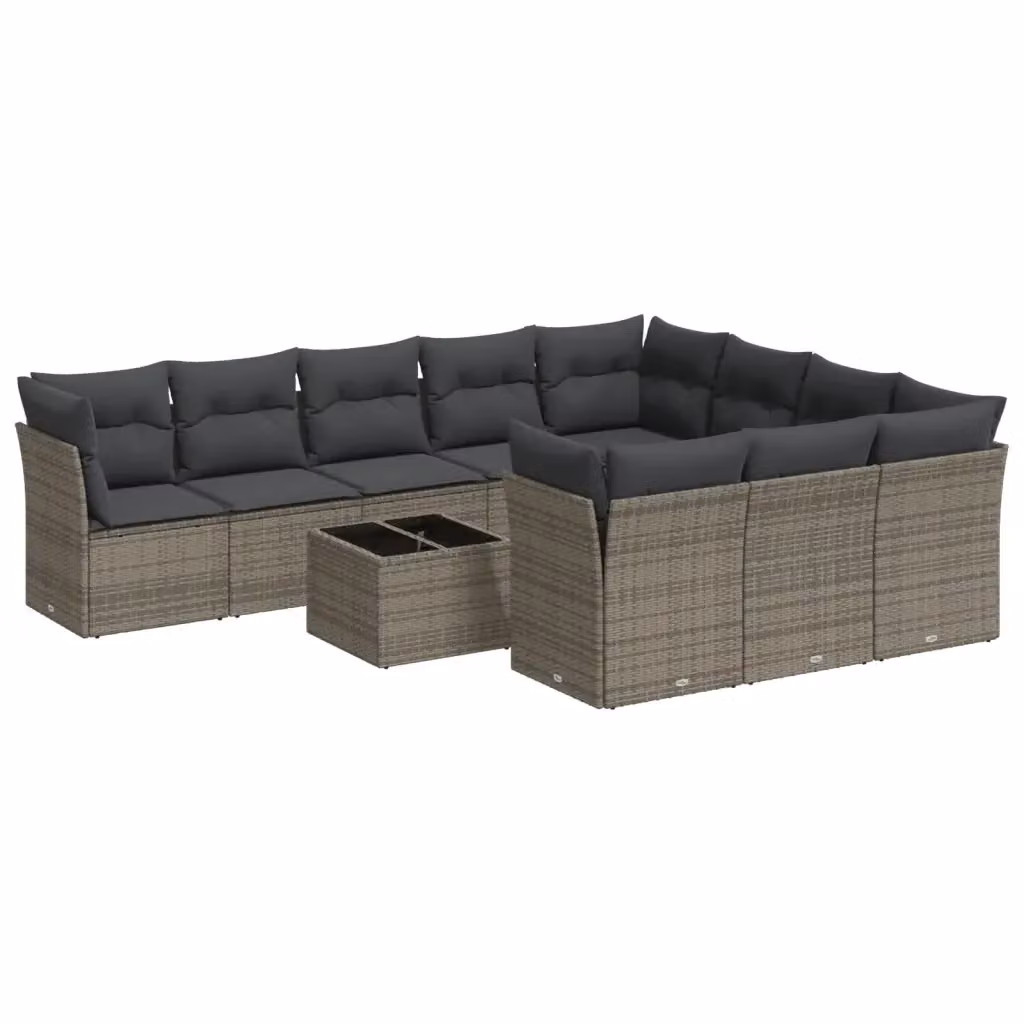 vidaXL Set Divani da Giardino 11 pz con Cuscini e Tavolino in Polyrattan Grigio – 2