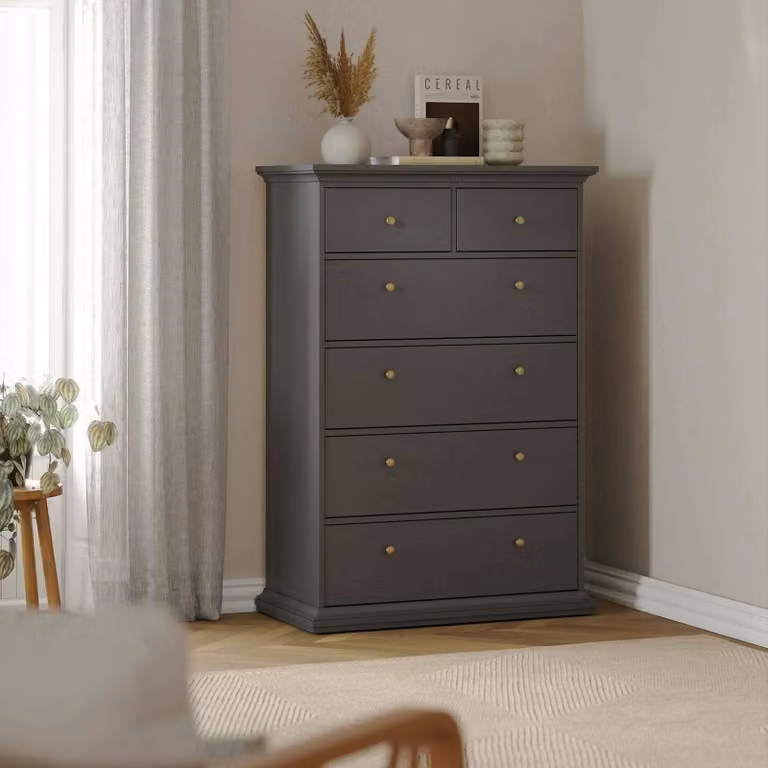 Dmora Cassettiera Gaetana 48.5x96.2x139.48h cm Grigio, 6 Cassetti Apertura Scorrevole